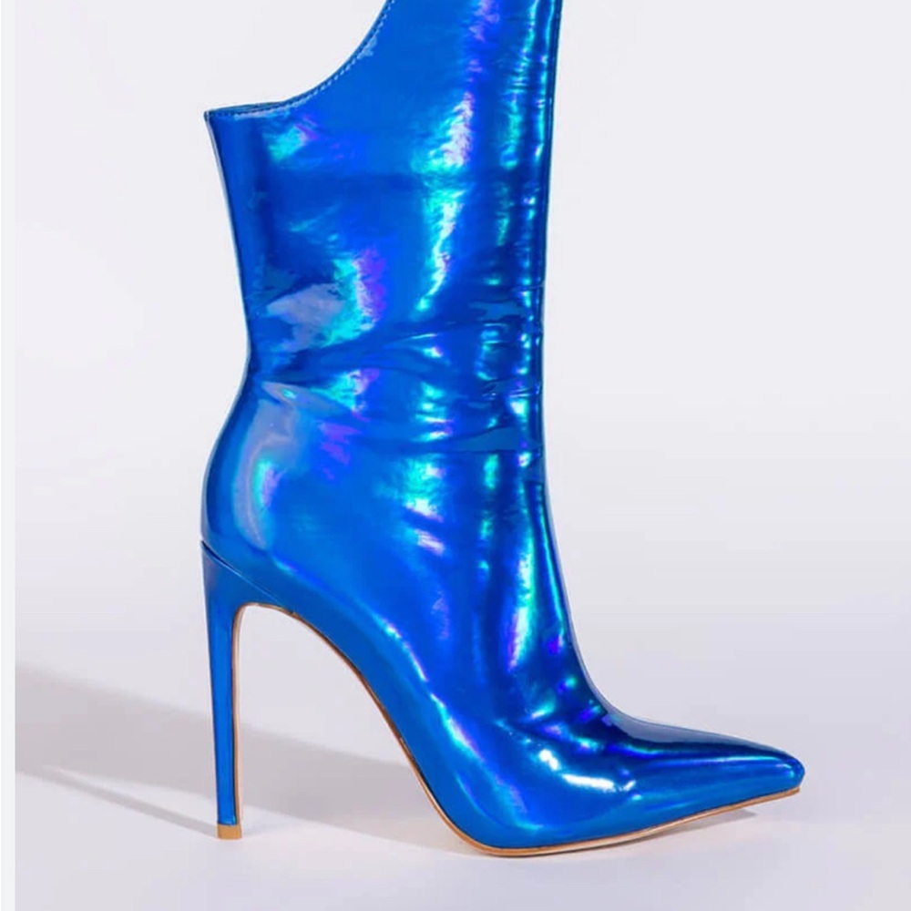 Shiny Blue Women's High Heel Boots